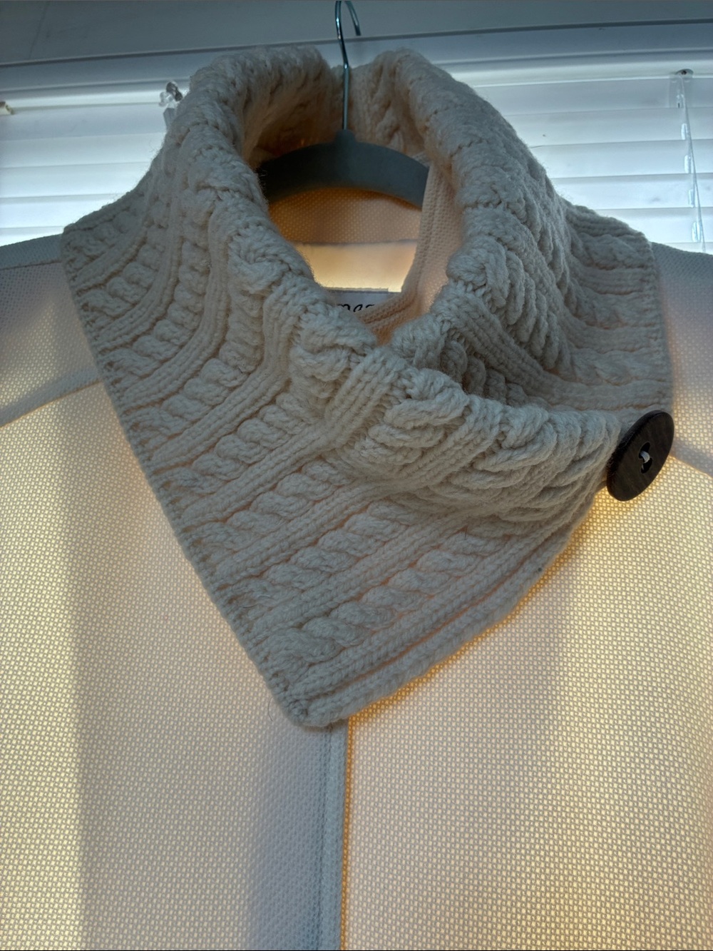 Cable Knit Button Wool Neck Warmer - Cream